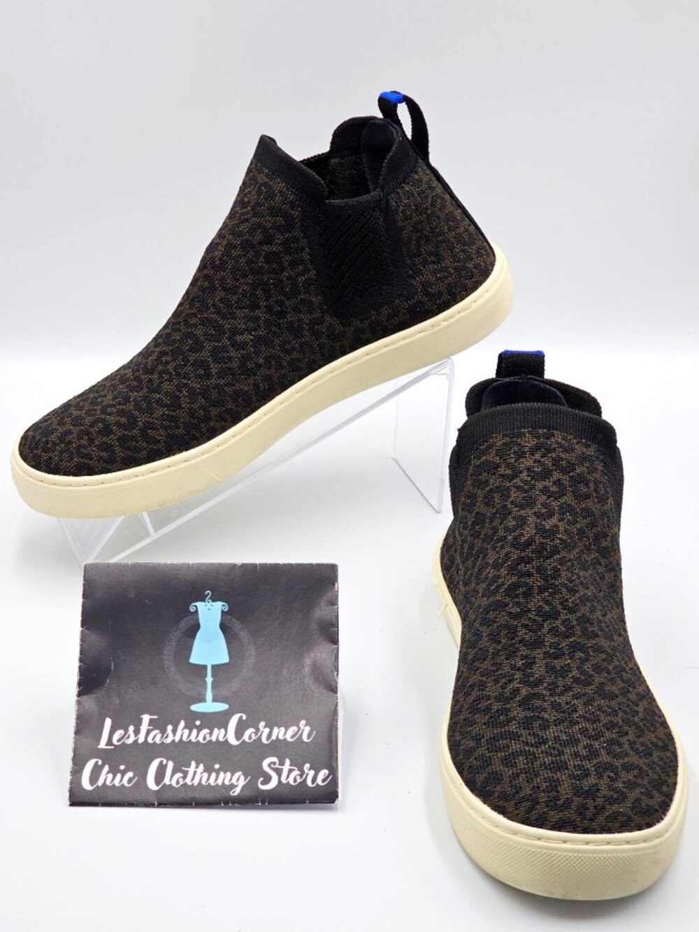 Rothy's Women's Black Brown Leopard Shoes The Chelsea In Espresso  Size 8.5 2371